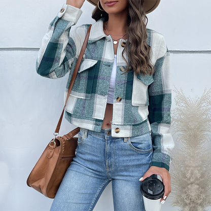 Plaid Lapel Cropped Flannel