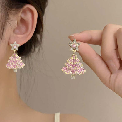 Micro-inlaid Christmas Tree Earrings