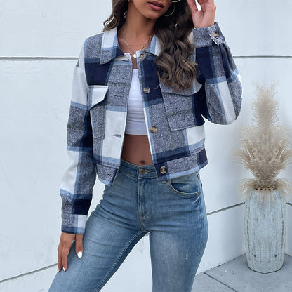 Plaid Lapel Cropped Flannel