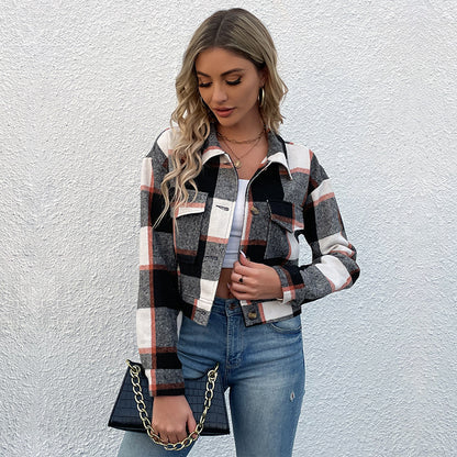 Plaid Lapel Cropped Flannel