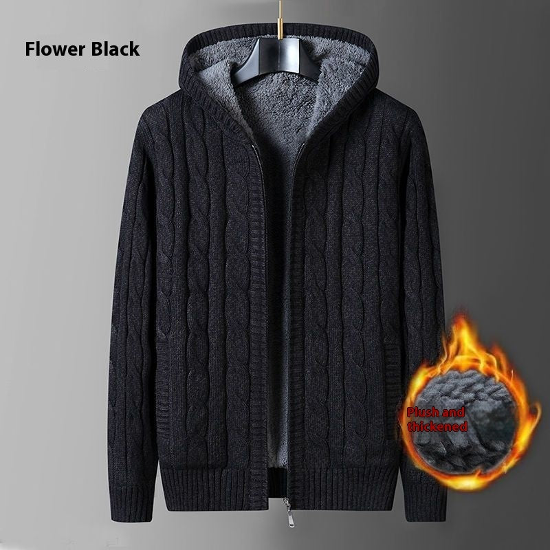 Men's Sweater Coat Loose Hooded Sweater Fleece-lined Thickened