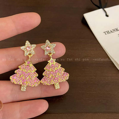 Micro-inlaid Christmas Tree Earrings