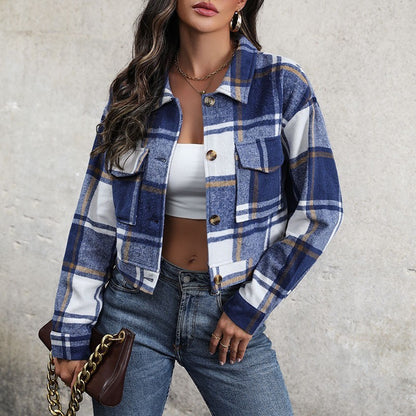 Plaid Lapel Cropped Flannel