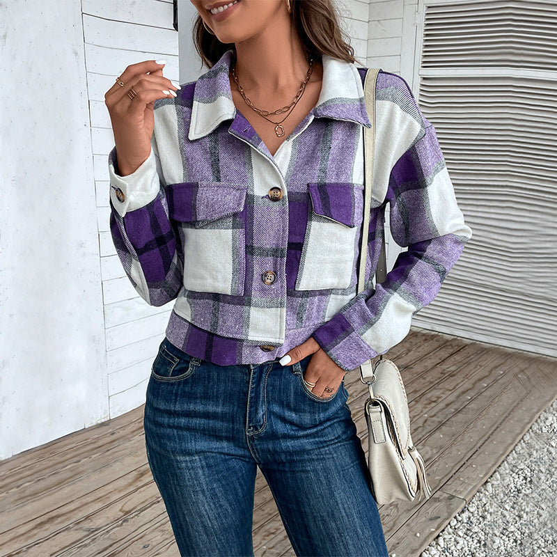 Plaid Lapel Cropped Flannel