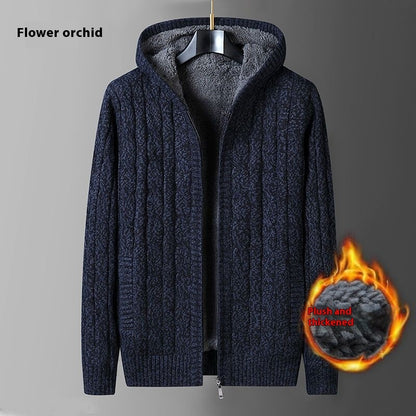 Men's Sweater Coat Loose Hooded Sweater Fleece-lined Thickened