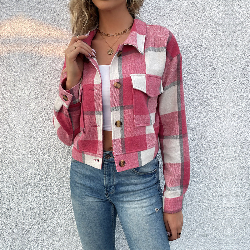 Plaid Lapel Cropped Flannel