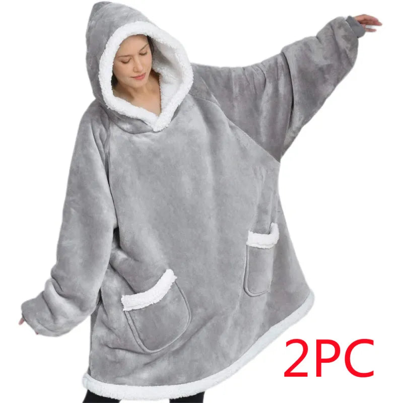 Lazy Pullover Pajamas Women's Thermal Clothes Lambswool TV Blanket Hug Hoodie TV Cold Protective Clothing